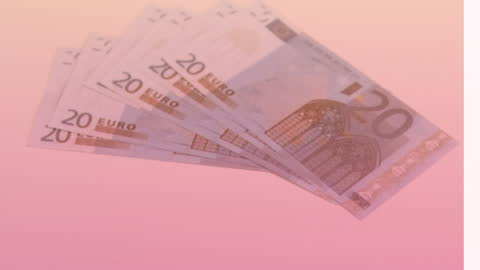 Euro Banknotes Falling with Pink Gradient Background
