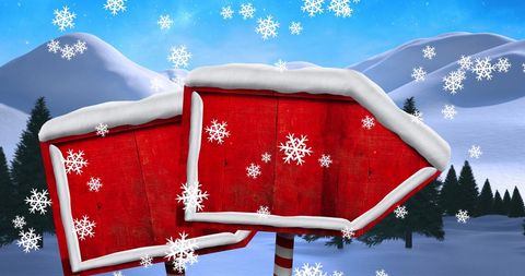 Winter Wonderland with Snowy Red Signposts