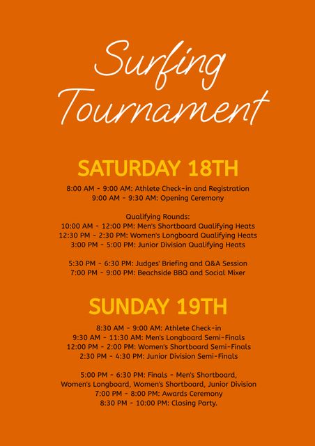 Bright Surfing Tournament Event Schedule with Itinerary Details - Download Free Stock Videos Pikwizard.com