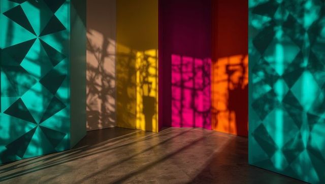 Colorful installation: vibrant panels with shadow play