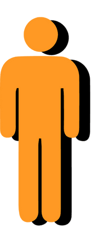 Orange human silhouette with black shadow on transparent background