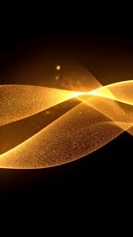 Golden Wave Ribbons Crossing Releasing Particles Futuristic Luminous Vertical Motion Background Loop