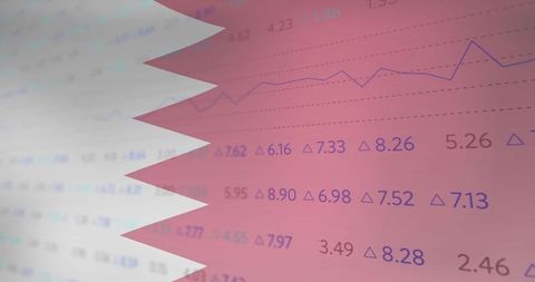 Qatar flag with financial analytics and line chart overlay