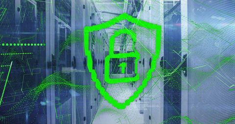 Cybersecurity Shield Lock Over Computer Servers - Download Free Stock Images Pikwizard.com