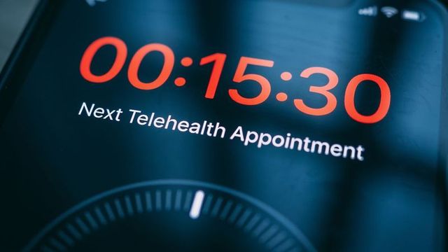 Smartphone countdown displaying telehealth timer counting down to virtual appointment