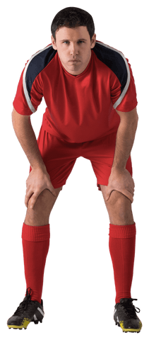Transparent tired football player in red uniform