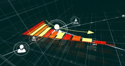 Visualizing business growth with 3d network heatmap bars, avatar nodes and trending arrow