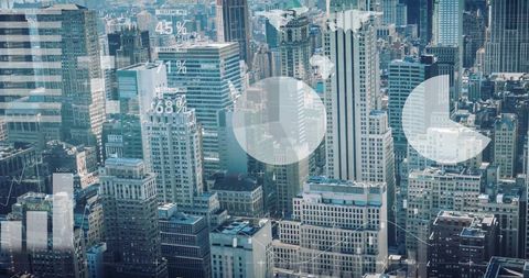 Futuristic Financial Data Visuals on City Skyline