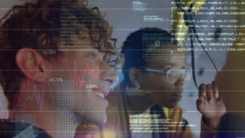 Diverse People Viewing Digital Financial Data on Bus