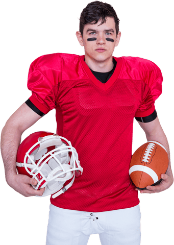 Confident American Football Player in Red Jersey Transparent Image