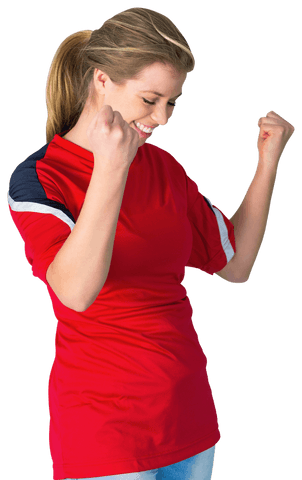 Confident Football Fan Celebrating in Red Shirt with Transparent Background