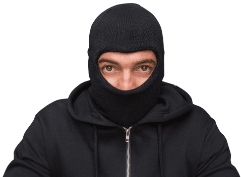 Sneaky Burglar in Black Balaclava with Transparent Background