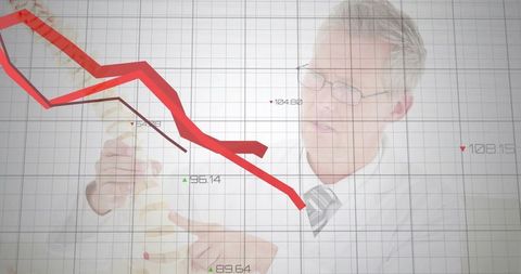 Professional Analyzing Spinal Model Amid Falling Chart Trends