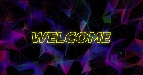Neon Welcome Sign with Futuristic Abstract Design