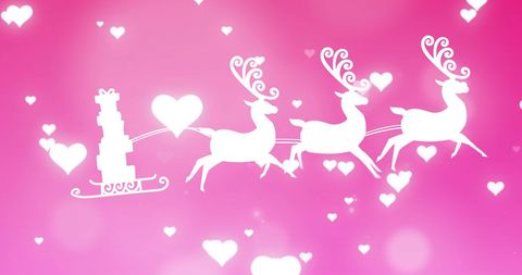 Santa's Sleigh with Reindeer Flying Over Pink Love Hearts - Download Free Stock Images Pikwizard.com