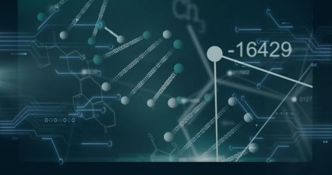 Digital biotech interface with molecular structures and data visualization