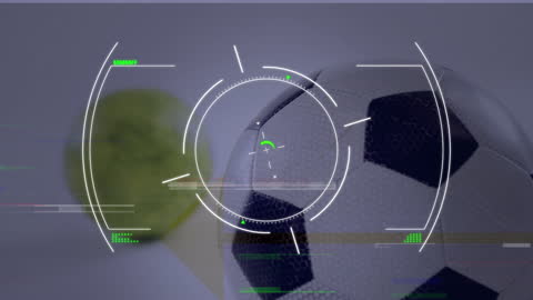 Digital Interface Overlay on Football with Futuristic Elements