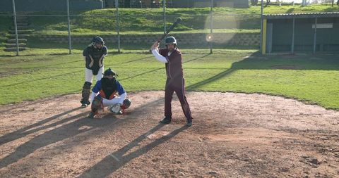 Baseball Game Players Ready on Field for Pitch