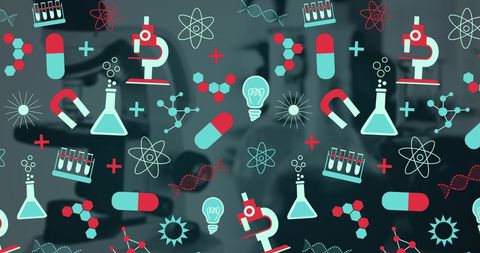 Abstract Science Icons Overlay Laboratory Background