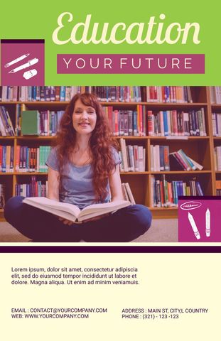 Young Woman Reading Book in Library Promoting Education - Download Free Stock Templates Pikwizard.com