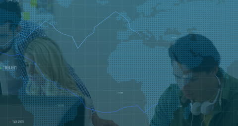 Global Business Team Analyzing Data with Digital Diagrams