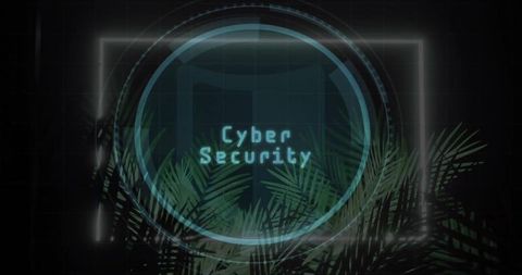 Cyber Security Concept with Digital Frame and Neon Effects