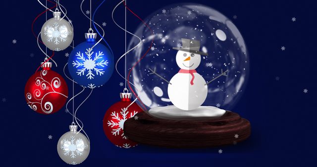 Festive Snowman in Snow Globe with Colorful Baubles - Download Free Stock Images Pikwizard.com