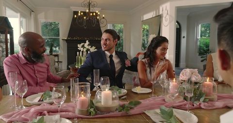 Elegant Wedding Reception Gathering in Cozy Living Room