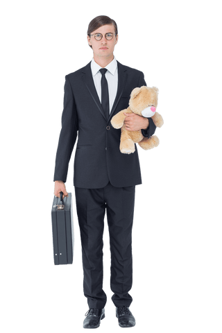 geeky businessman holding briefcase and teddy bear transparent - Download Free Stock Videos Pikwizard.com