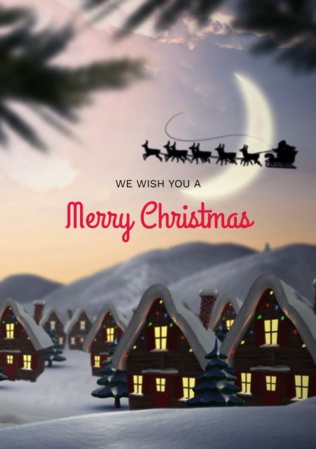 Santa Sleigh Silhouette Over Snowy Village for Christmas - Download Free Stock Templates Pikwizard.com