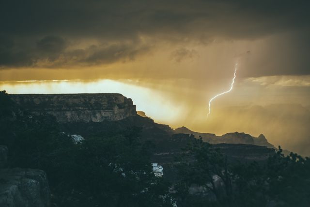 Dramatic Lightning Strike Over Grand Canyon at Sunset - Download Free Stock Photos Pikwizard.com