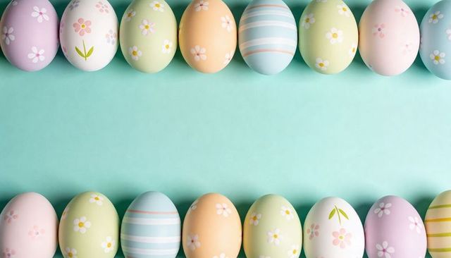 Pastel easter egg border framing mint green copy space for spring greeting cards