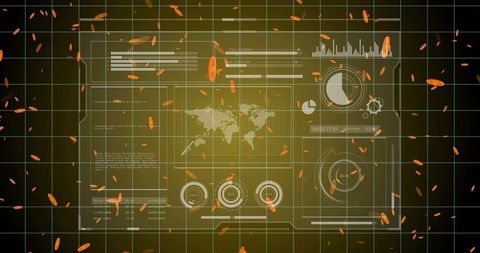 Futuristic Digital Interface with World Map and Analytics