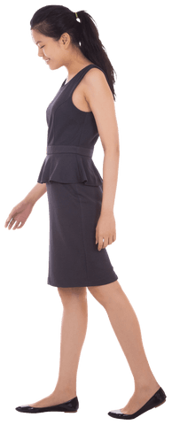 Transparent Businesswoman Pointing Down Isolated on White Background