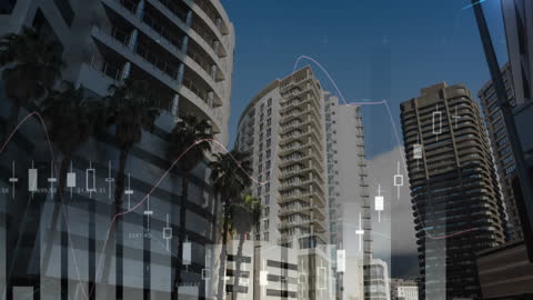 Modern Cityscape with Financial Data Animation Overlay