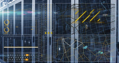 Futuristic Server Room with Digital Data Flow Animation