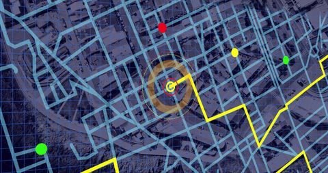 digital navigation interface on urban map with network connections - Download Free Stock Images Pikwizard.com