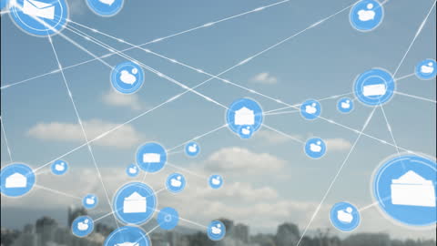 Digital Cloud Network Over Urban Skyline