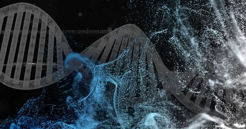 DNA Strand with Blue Particles and Bioinformatics Concept - Download Free Stock Images Pikwizard.com