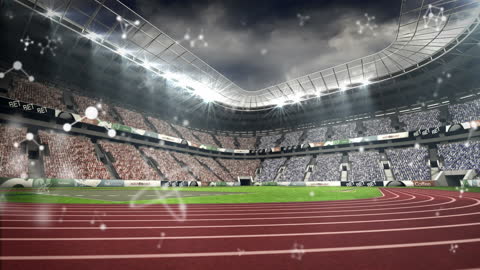 Animated Molecules Floating in Modern Stadium