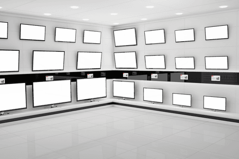 transparent modern electronics store interior with tv sets - Download Free Stock Videos Pikwizard.com