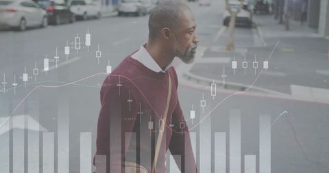 Businessman Analyzing Stock Market Trends in Urban Environment