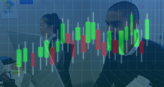 Business Team Analyzing Stock Market Data with Candlestick Chart Overlay - Download Free Stock Images Pikwizard.com