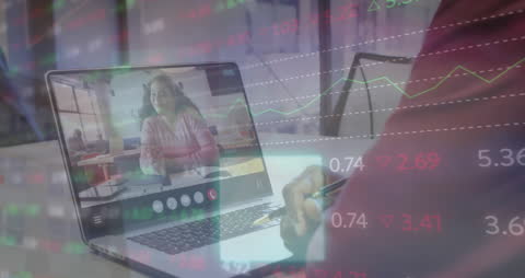 Virtual Business Meeting with Global Financial Technology Concept