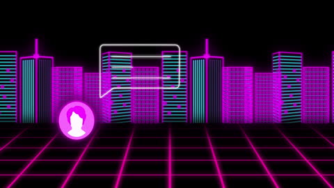 Futuristic Neon Cityscape with Digital Interface Elements