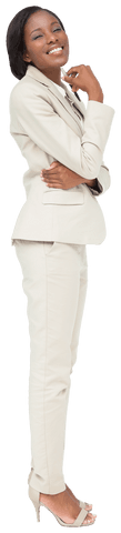 Confident African American Businesswoman in Cream Suit Transparent Background