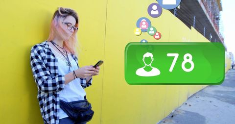 Woman Checking Social Media with Growing Friend Counter