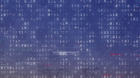 Binary Code Digital Data Flow on Blue Background