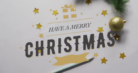 Merry Christmas Animated Text with Festive Decorations