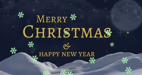 Festive Greeting with Falling Snowflakes and Winter Scene